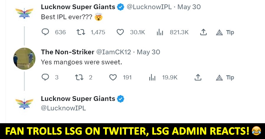 Fan trolls Lucknow Super Giants admin who tweeted, "Best IPL Final ever?", here's how LSG admin replied!