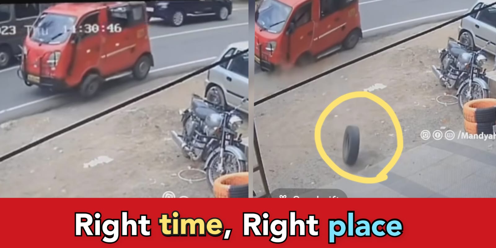 Viral video: Tyre falls off of a moving car, lands at Repair shop