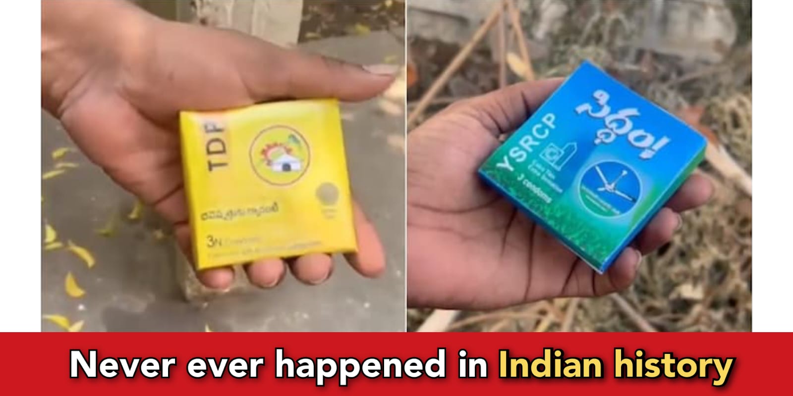 Politicians distribute condoms in Andhra Pradesh during elections, the packet reads "TDP party"