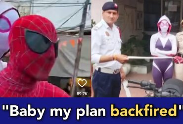 Indian spiderman goes on a ride with Girlfriend, traffic police slaps him 21,500 challan