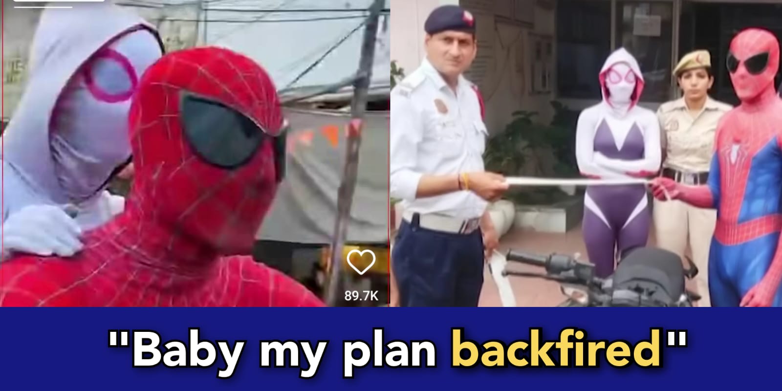 Indian spiderman goes on a ride with Girlfriend, traffic police slaps him 21,500 challan