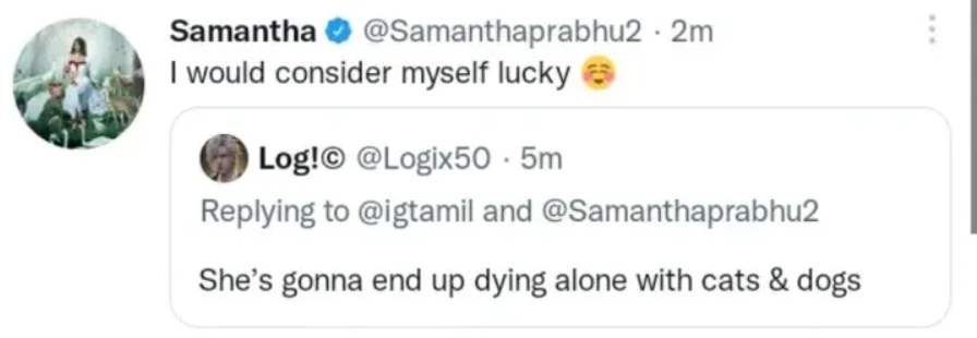 Hater passes a harsh comment on Samantha's post, the actress gave a gracious reply
