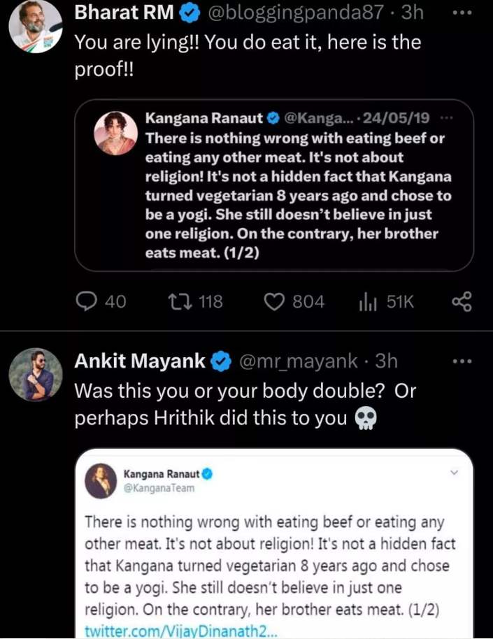 Kangana Ranaut denies that she eats Beef, Netizens dig out Her Past Tweets