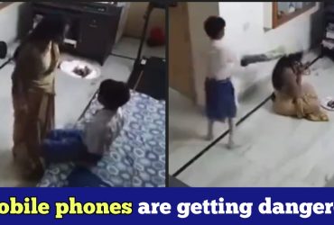 Small kid hits mother with a bat to snatch mobile phone