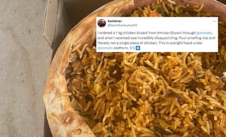 Zomato Replies to a Customer who received 'Smelly Rice' instead of Chicken Biryani, read details