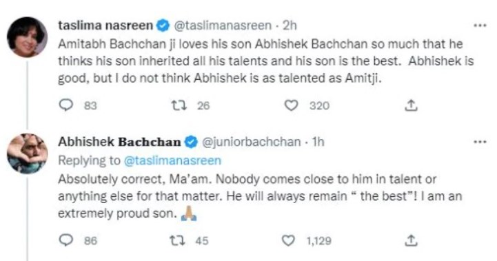 Taslima's says Amitabh Bachchan thinks his son is best, Abhishek Bachchan gives a sharp response